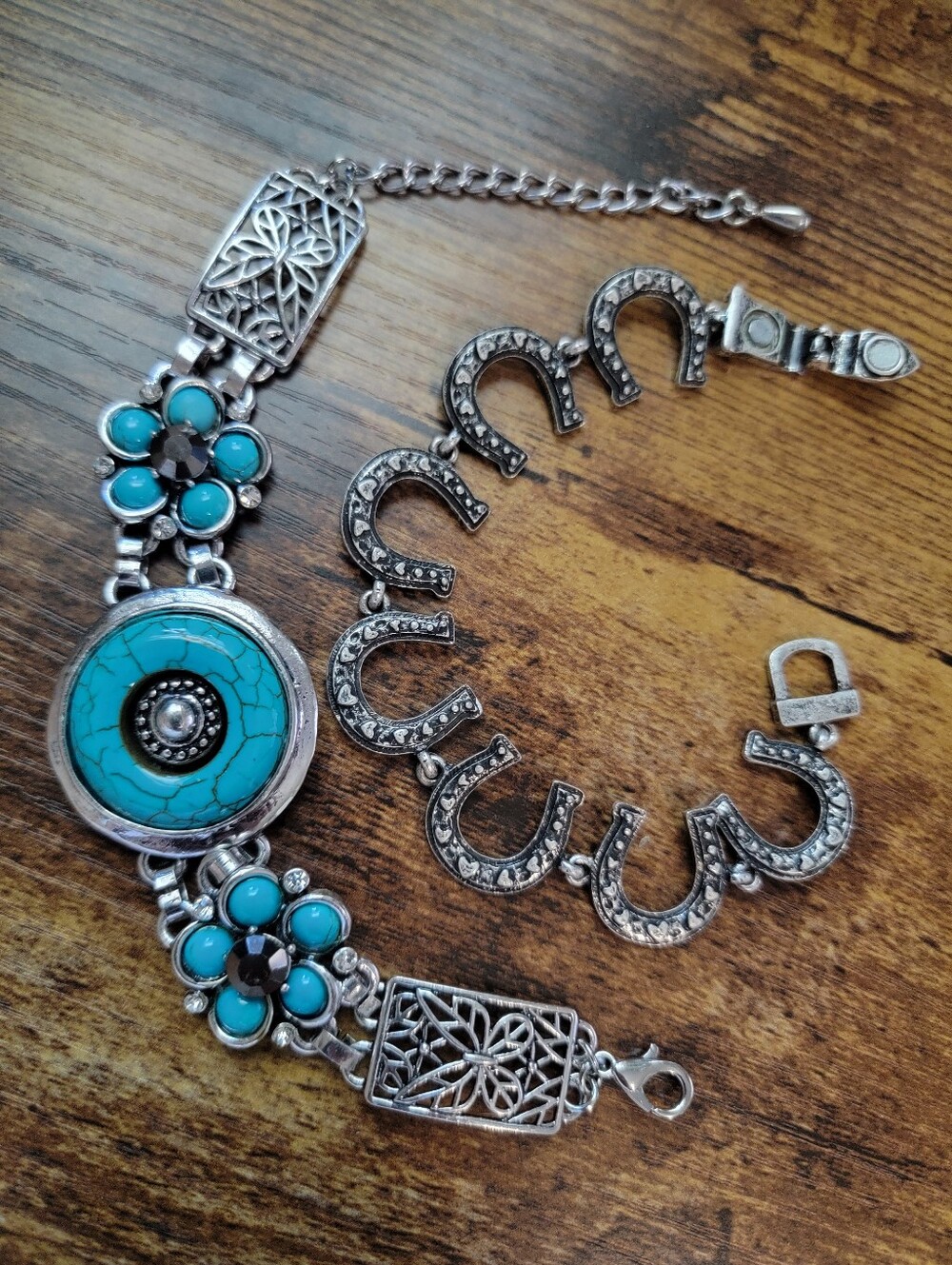 Faux Turquoise Floral Silver Bracelet Set - Women Jewelry